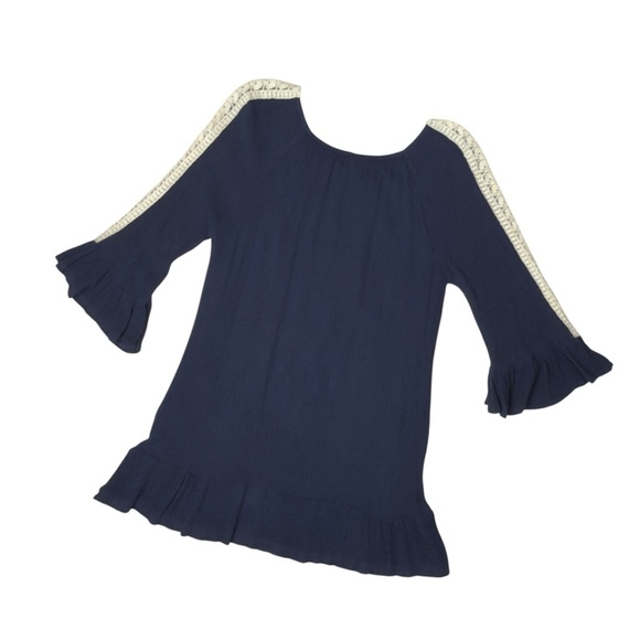 Indigo Soul Navy Blue Lace Detail Bracelet Sleeve Tunic Top Small - Picture 9 of 13